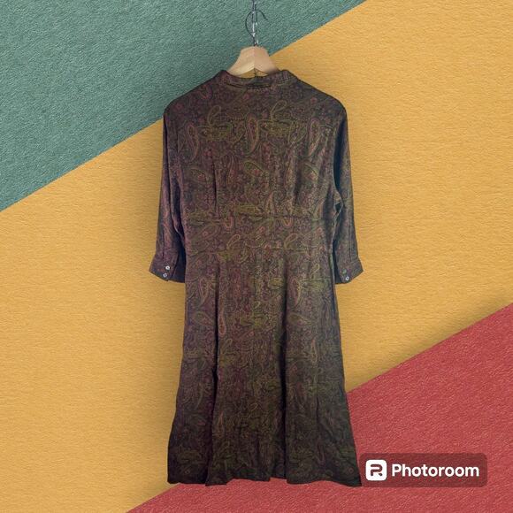 Eddie Bauer Women's Petite 12 Rayon Wool Blend Paisley Button Front Maxi Dress - Picture 2 of 7